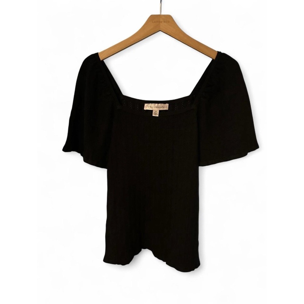 Catherine Malandrino Black Knit Top Size Small Cap Sleeve Fitted Stretch Blouse